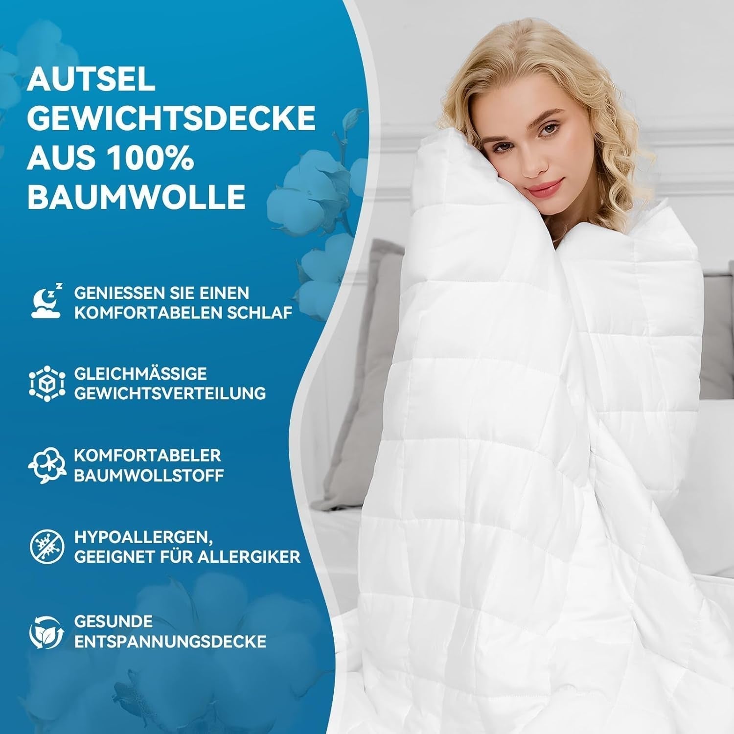 Couverture lestée 7Kg 135X200Cm, couverture lestée en 100% coton, couverture lestée pour adultes pour un sommeil profond, couverture lourde, couverture thérapeutique anti-stress, couverture de relaxation Lits et couvertures Besuche den Autsel-Store