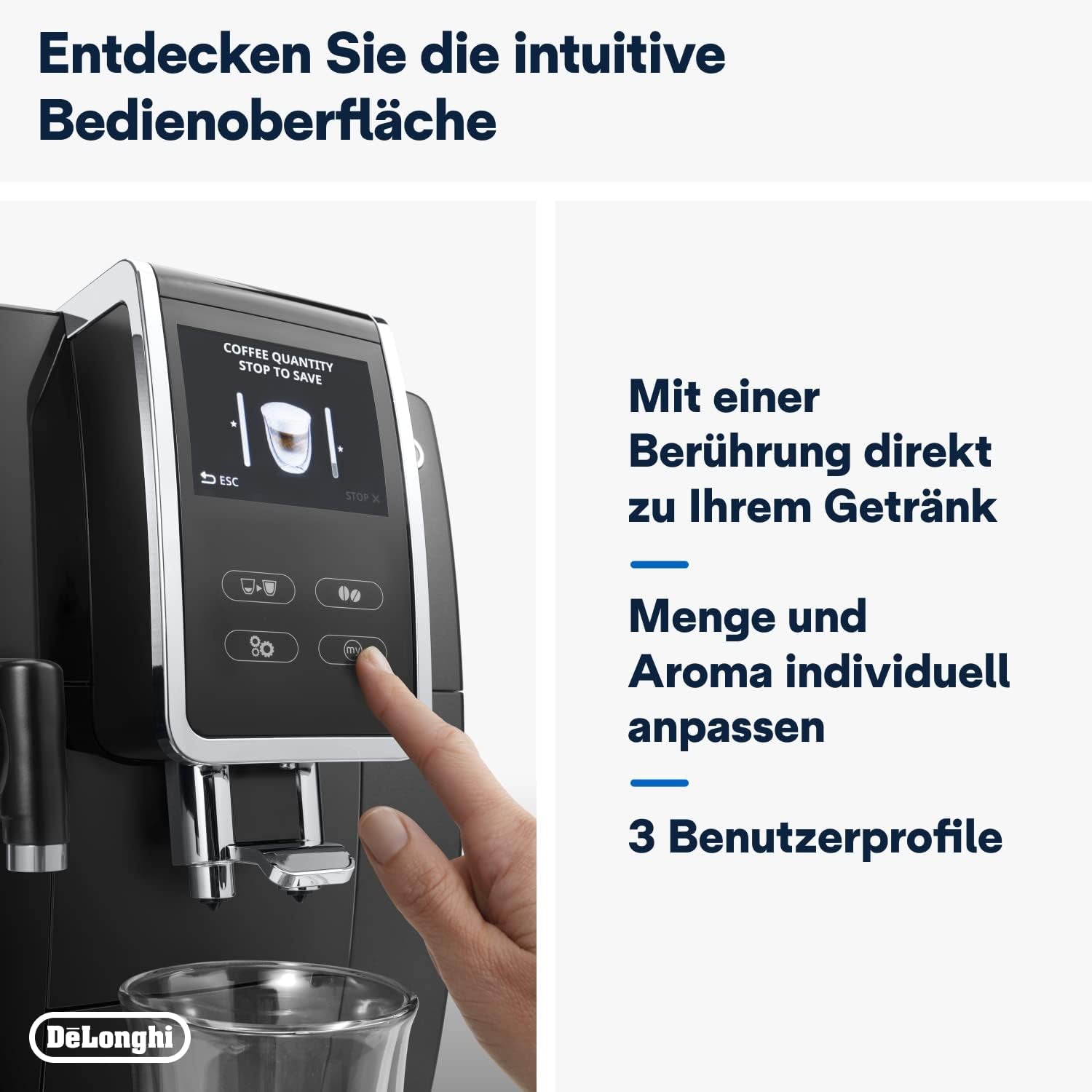 De'Longhi Dinamica Plus ECAM 370.70.B Machine à expresso entièrement automatique avec système de lait LatteCrema, cappuccino et expresso, écran tactile couleur TFT 3,5 pouces et contrôle par application, fonction café, noir