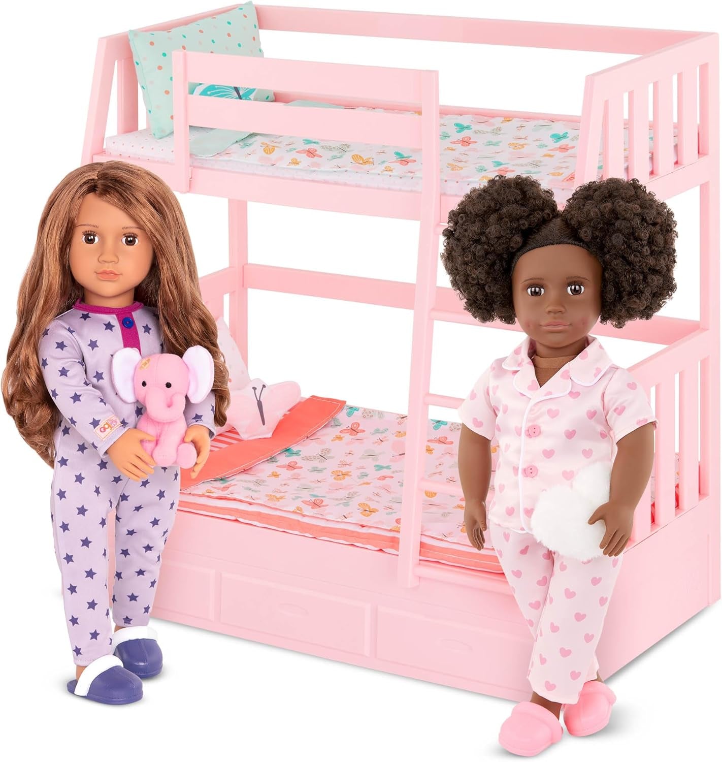 Our Generation - Maria - 46 cm-Puppe - Braune Augen & brünettes Haar - Pyjama-Strampler-Outfit - Elefant Plüschtier - Spielzeug für Kinder ab 3 Jahren