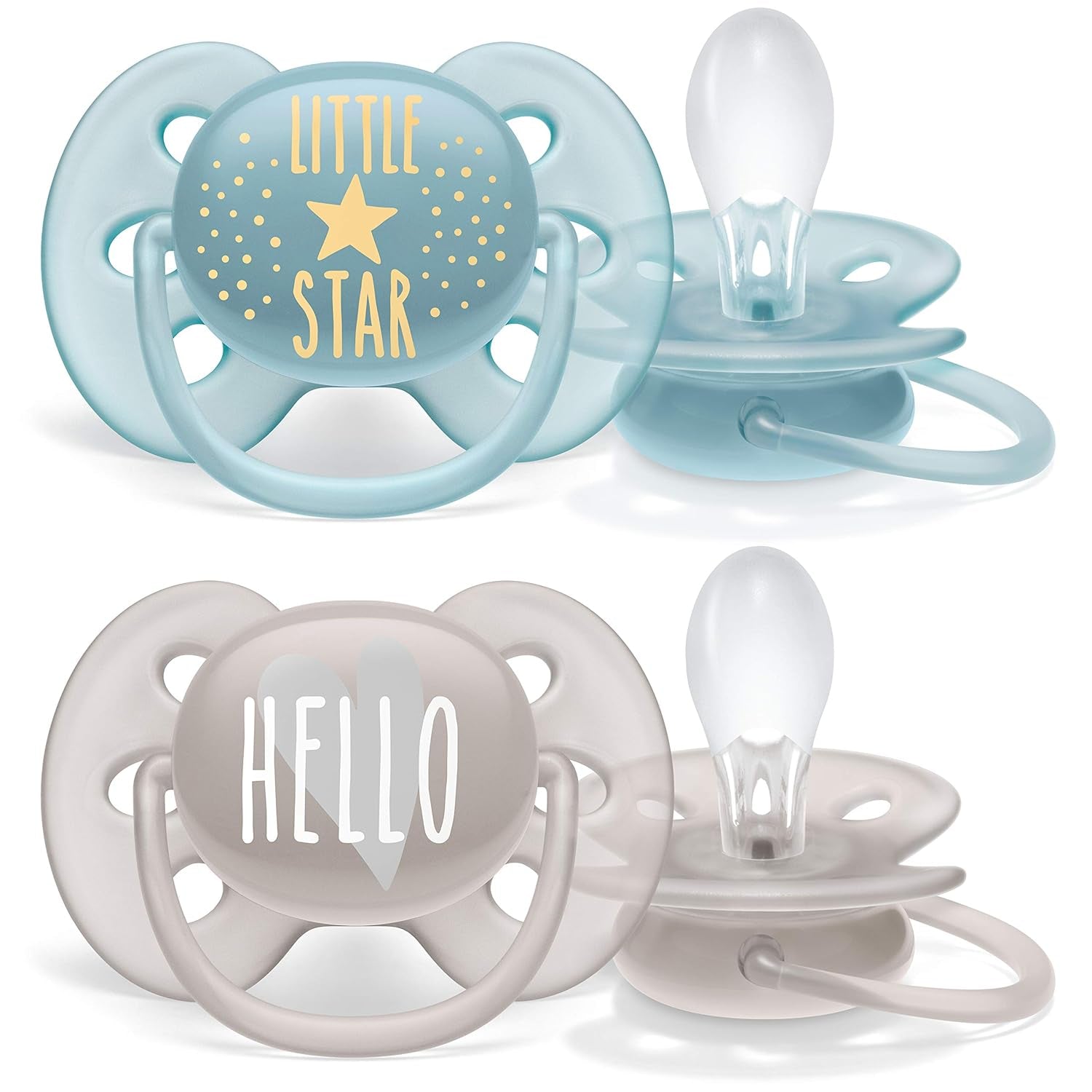 Suzete Philips AVENT ultra moi - pachet de 4 suzete extra moi, fără BPA, pentru bebeluși cu vârsta cuprinsă între 0 și 6 luni, inclusiv cutie de transport și sterilizare (Model SCF091/35)