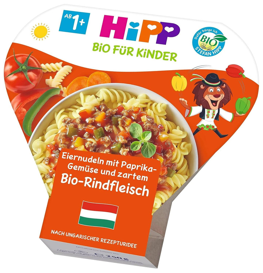 Hipp Bio Für Kinder Kinderteller - Menus dans un bol - Nouilles aux œufs, légumes aux poivrons et tendre bœuf bio, pack de 6 Mère et Enfant Naty Shop