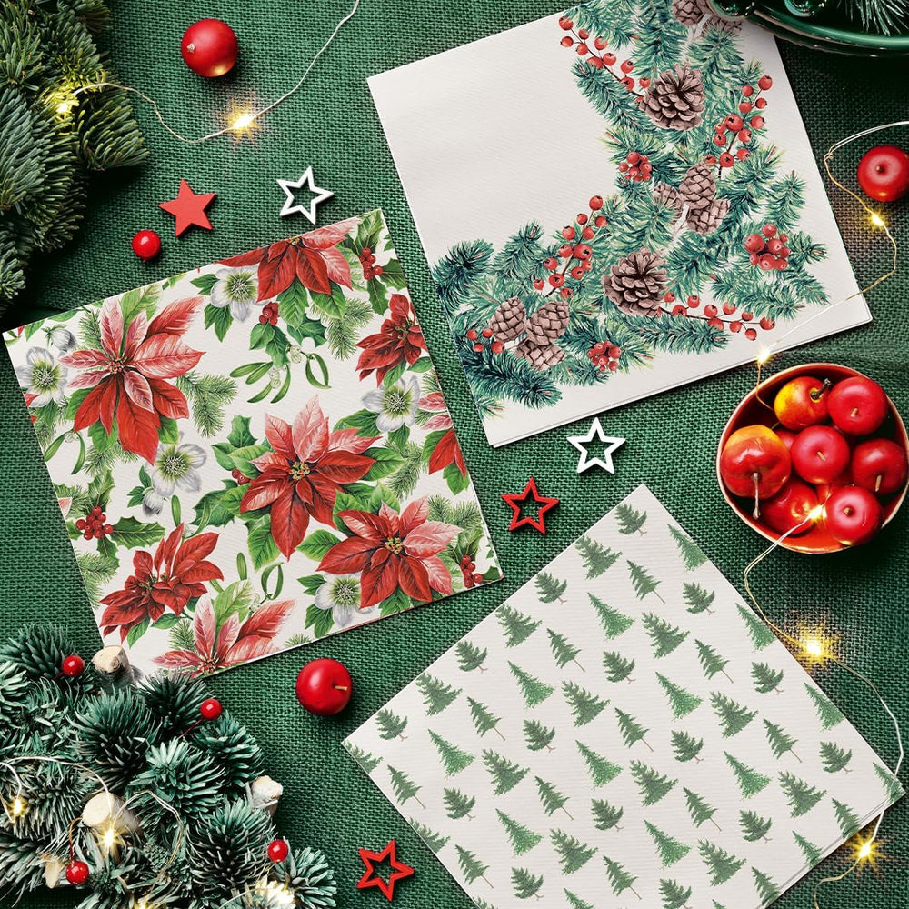 PAW - Serviettes Airlaid (40 x 40 cm) I 50 pièces I Parfaites pour Noël, l'hiver, les vacances I Décorations de table pour le réveillon de Noël I Serviettes en tissu Airlaid Branches d'hiver I Branches d'hiver