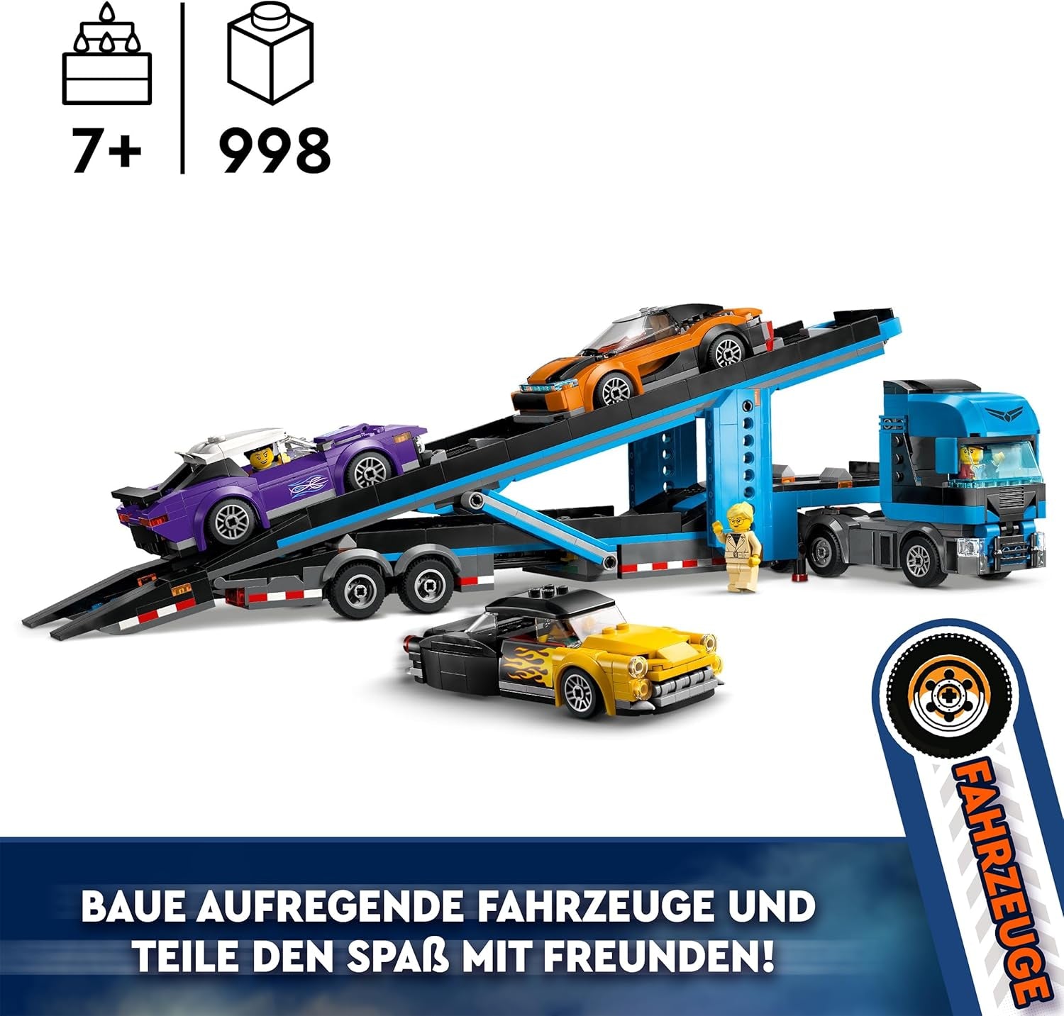 LEGO City Car Transporter cu mașină sport, set de 4 mașini de jucărie pentru băieți și fete de la 7 ani, cadou de Crăciun sau aniversare, 4 minifigurine pentru jocuri de rol 60408 Seturi de constructie Besuche den LEGO-Store