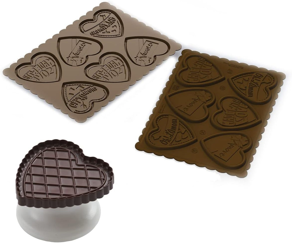 silikomart | CKC06 Moule à Chocolat en Silicone COOKIE LOVE SLIM, Antiadhésif, 6 Chocolats, 1 Paquet, Moule à Bonbons, Easy Choc, 64 x 63 mm, h 5 mm, Volume 51 ml, Fabriqué en Italie