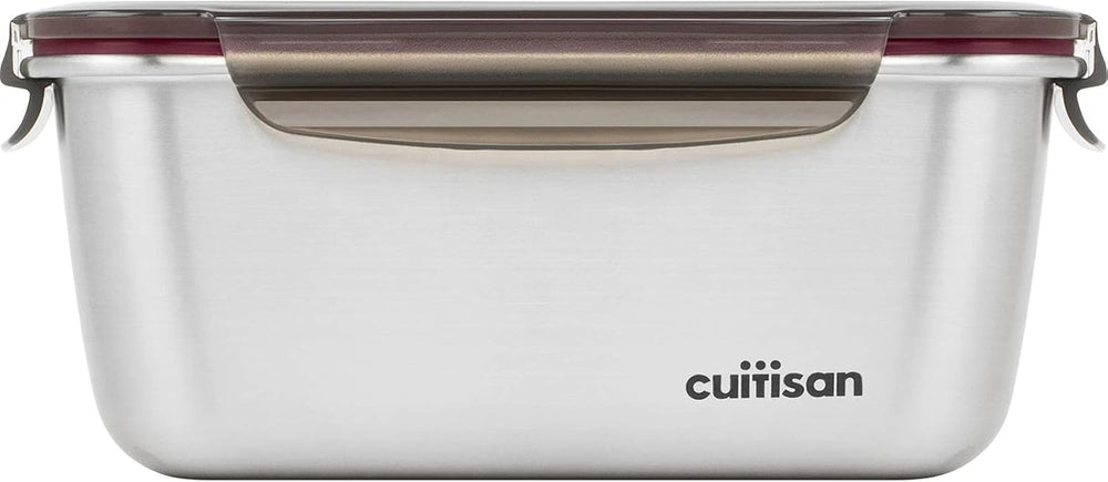 CANDL Cuitisan (Flora) Pot de conservation des aliments en acier inoxydable avec couvercle à clip, rectangulaire, adapté au micro-ondes + four, pot de conservation, EC7-SS10 2800 ml Naty Shop Boîtes de conservation des aliments 22,0 cm x 15,7 cm x 9,5 cm / 1800 ml