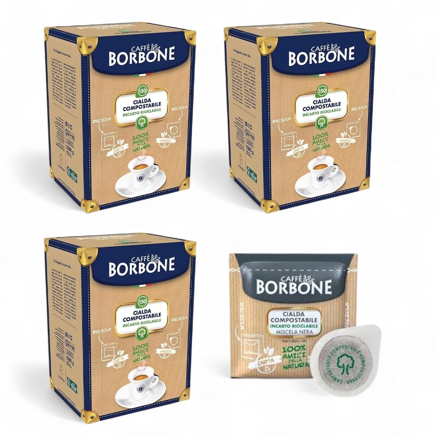 450 x Borbone Professional Pods, Noir (3 paquets avec 150 pièces) + pochette gratuite (450, NOIR)