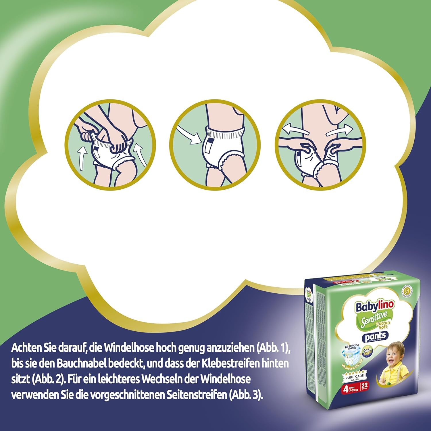 Couches Sensitive Cotton Soft, taille 4, Pantalon Maxi (7-13 kg), 22 pièces