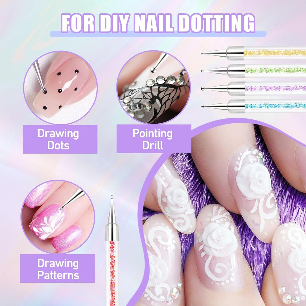 Sularpek 6 pcs Nagel Pinsel, Nail Art Pinsel, Pinsel Nageldesign, Nagel Pinsel Set, Nail Art Dotting Tools avec 1 pinceau éponge applicateur, Nageldesign Zubehör pour DIY Nail Art Design