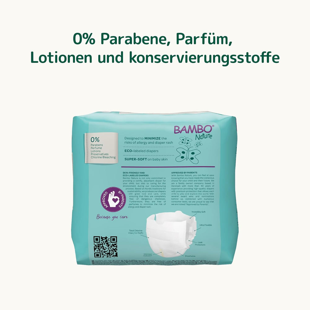 Couches Bambo Nature pour bébés, taille 0 (1-3 kg), 144 pcs, boîte mensuelle | Couches haut de gamme avec protection améliorée contre les fuites | Confort et liberté ultimes pour les nouveau-nés | Couches testées dermatologiquement