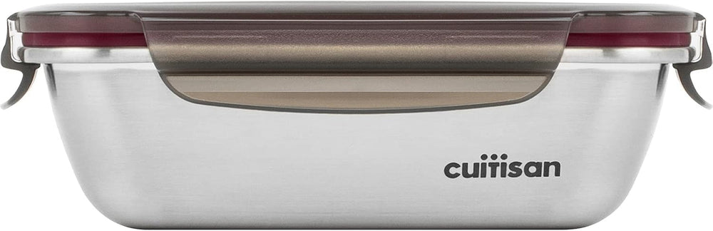 CANDL Cuitisan (Flora) Pot de conservation des aliments en acier inoxydable avec couvercle à clip, rectangulaire, convient pour micro-ondes + four, pot de conservation, EC7-SS10 2800 ml Naty Shop Boîtes de conservation des aliments 18,4 cm x 13,0 cm x 6,0 cm / 580 ml