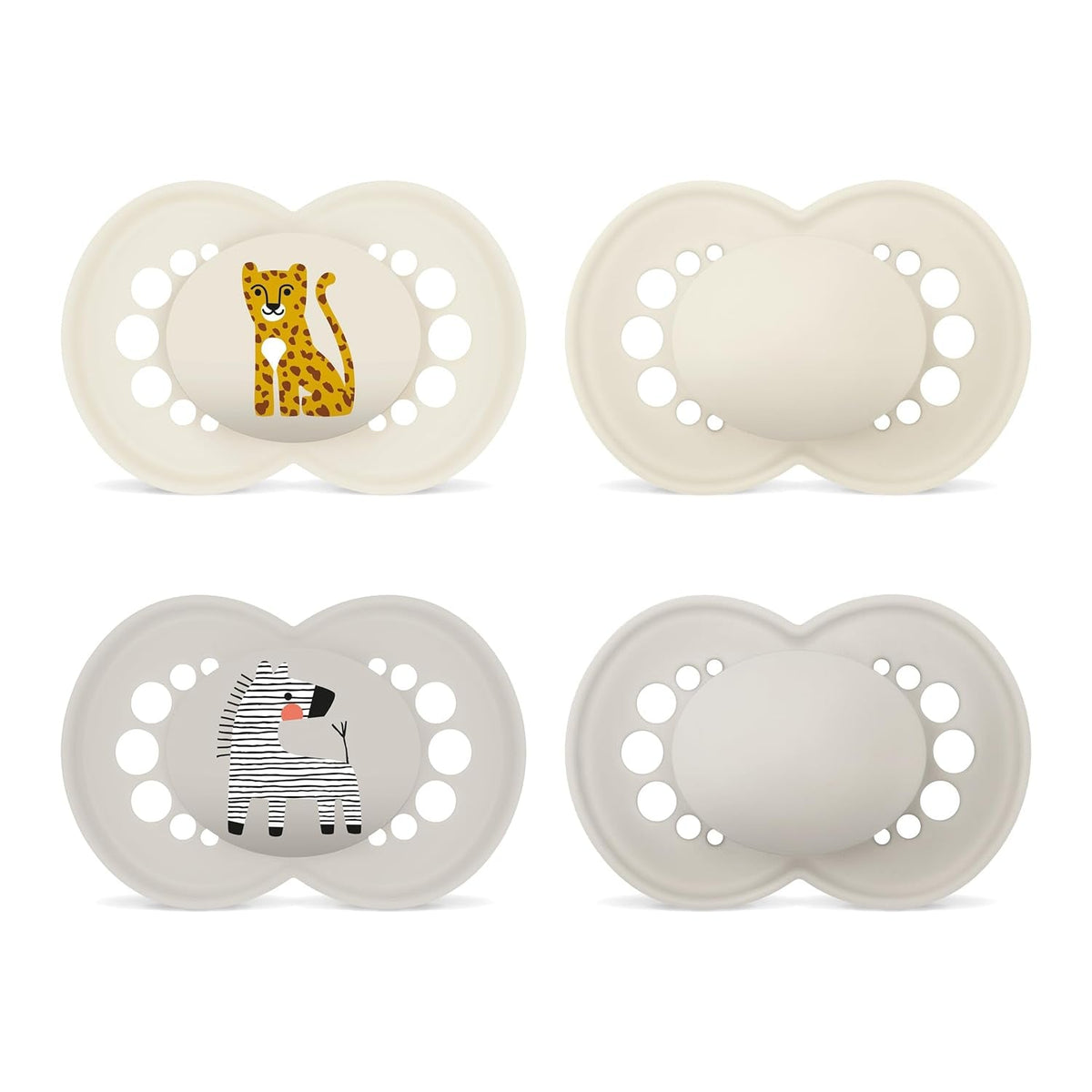 Sucettes MAM originales | 6-16 lundi | Ensemble de sucettes pour bébés et tout-petits | Acceptation 94% | Aide à prévenir l'alignement indésirable des dents | Sucettes pour bébé en silicone SkinSoft | Léopard/Zèbre | Paquet de 4