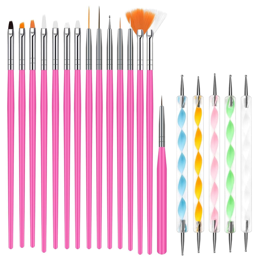 URAQT 20 pièces ensemble de pinceaux à ongles, pinceau à ongles, pinceau à ongles en acrylique, stylo à ongles professionnel pour vernis à ongles gel UV, design d'ongles
