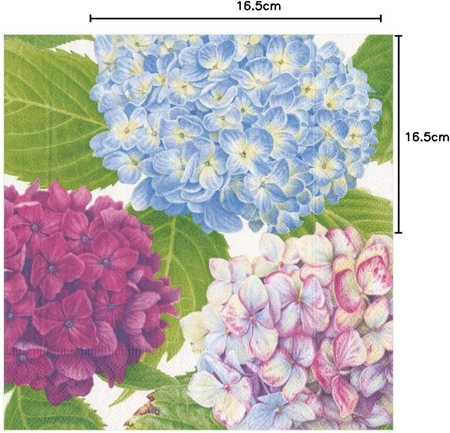 Șervețel Hortensie Garden Luncheon Blue, hârtie, 20 bucăți, 16,5 X 16,5 X 3 Cm