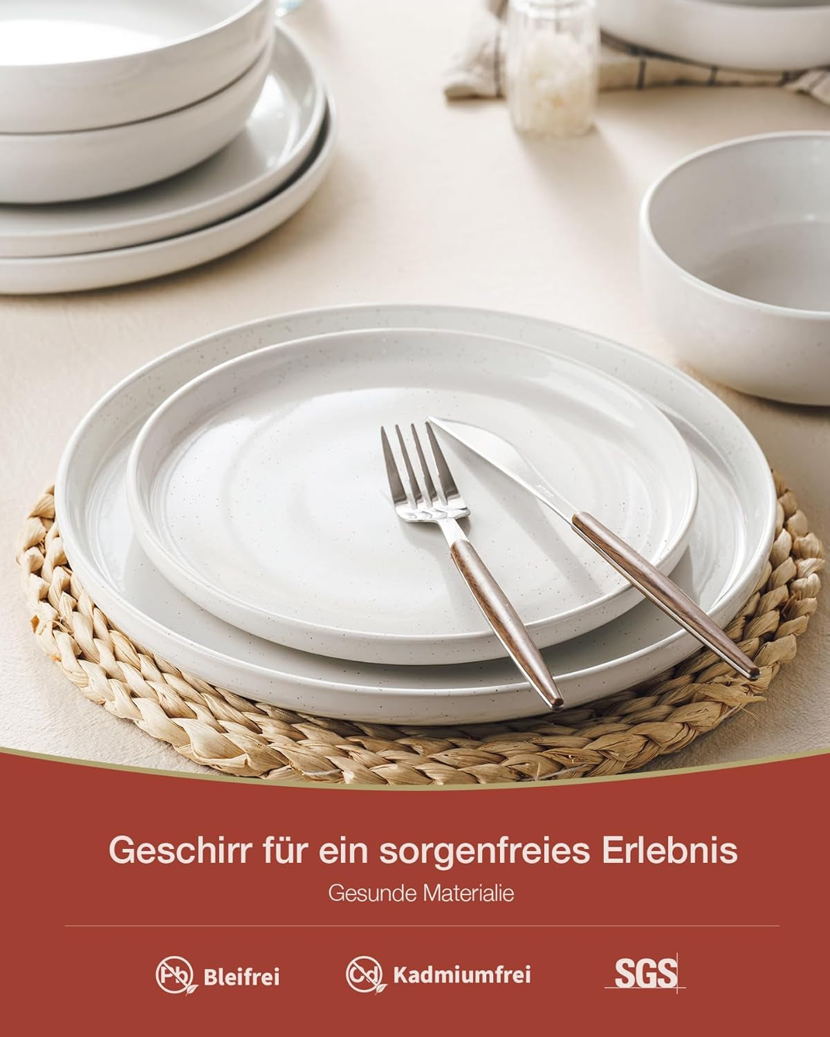 Milkyway Service de table 18 pièces, assiettes en grès pour 6 personnes, assiettes à dessert, bols à céréales, passe au micro-ondes et au lave-vaisselle, blanc