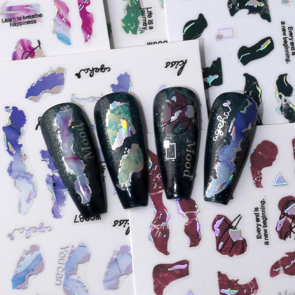 6 couleurs d'autocollants pour ongles en marbre, poudre bronzante argentée, autocollants pour ongles en marbre Bloom, autocollants pour ongles en marbre 3D, accessoires de conception, autocollants pour nail art, ensemble d'autocollants pour ongles