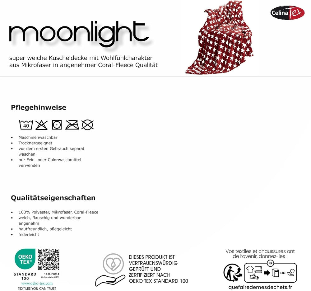 Couverture moelleuse Celinatex 150 X 200 Cm Couverture bordeaux canapé canapé couverture douce étoiles Microfibre Polaire Oeko-Tex Moonlight Lits et Couvre-lits Besuche den CelinaTex-Store