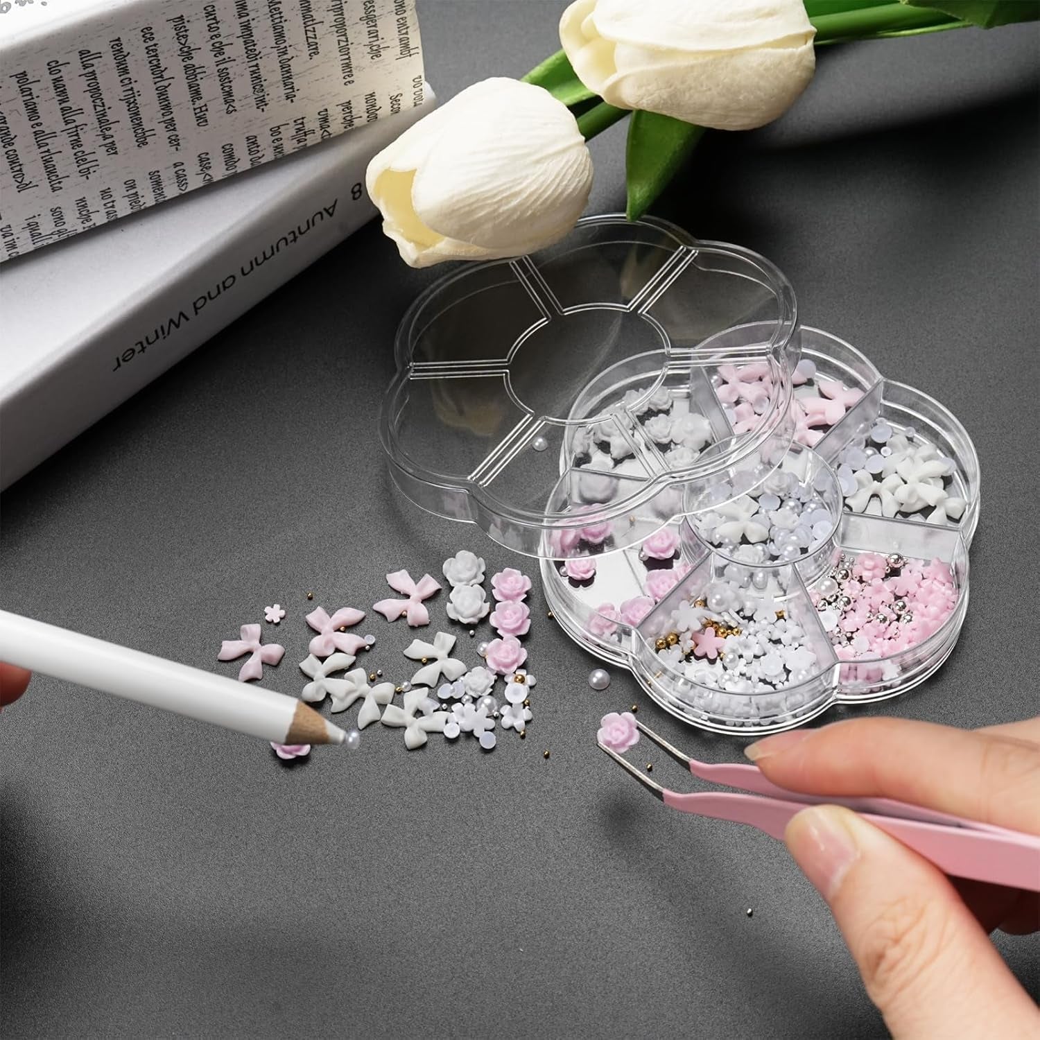 3D Nail Charms, Nail Art Charms Schleifen, Blumen Und Perlen, Nagel Charms Aus Harz, Nageldekorations Sets, DIY Charms Nägel, Nagelanhänger