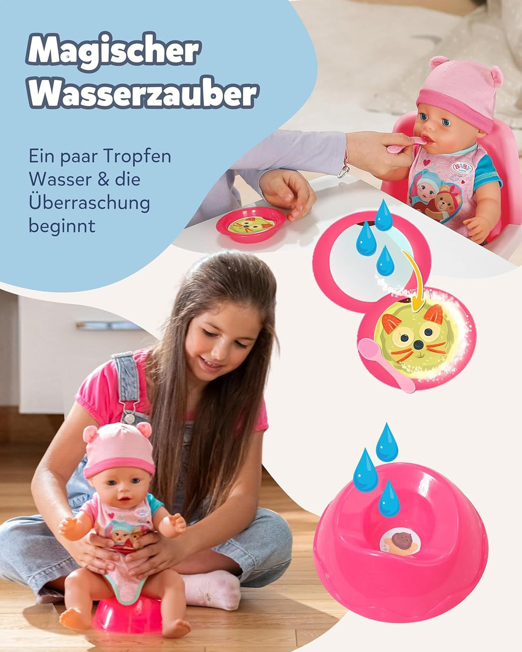 BABY Born Emma - Păpușă de 43 cm înălțime - 10 funcții Inclusiv accesorii și rochiță - Funcționează complet fără baterii - Potrivit pentru copii cu vârsta de 3 ani și peste Papusi Naty Shop