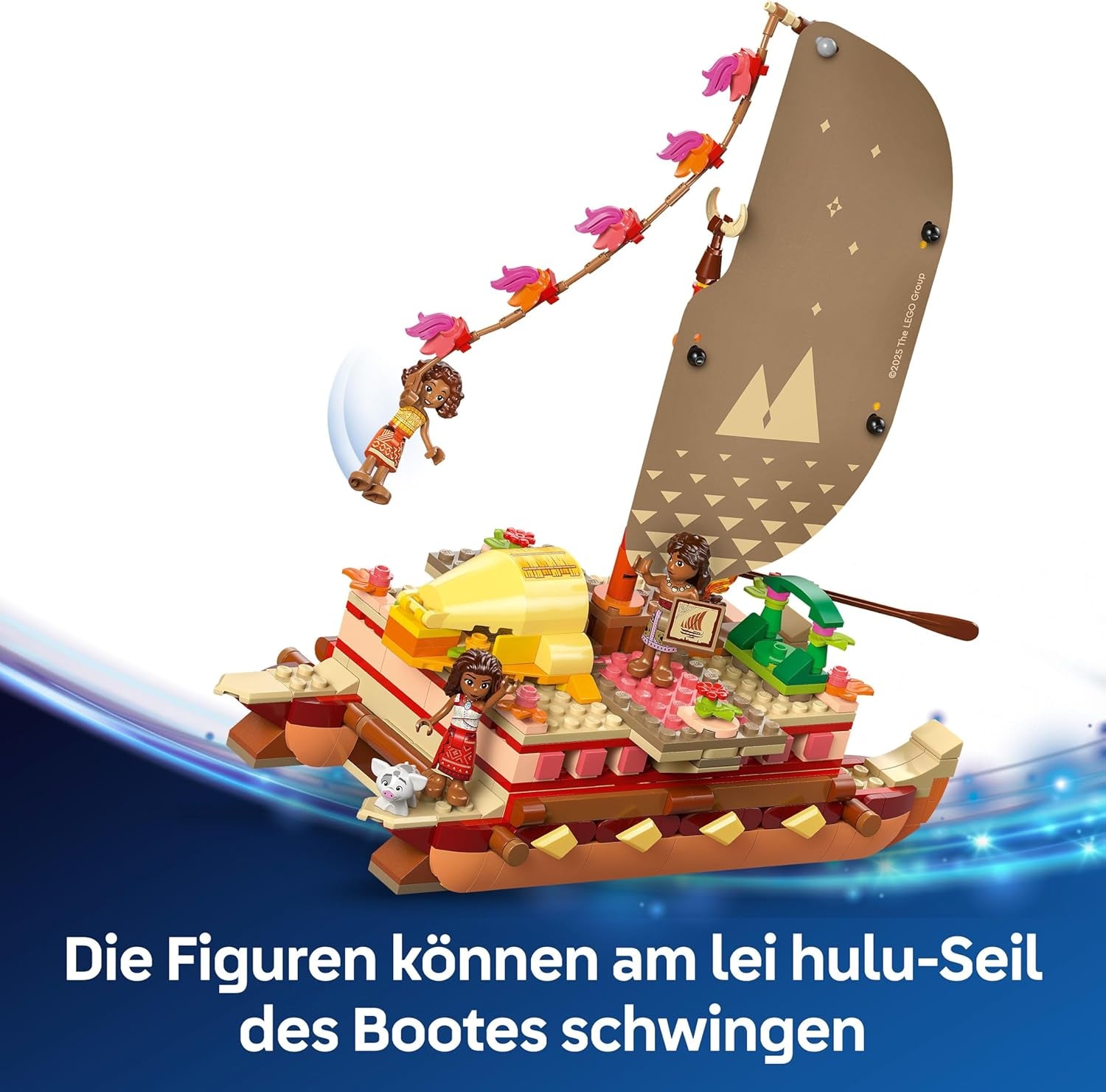 LEGO ǀ Disney Vaiana 2 : Vaianas Abenteuerfloß - Spielzeug Boot mit Textilsegel, abnehmbarem Deck, Lagerfeuer & 3 Minifiguren, inkl. Loto et Moni – Jeux pour filles à partir de 6 ans et fans – 43270