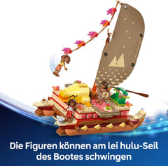 LEGO ǀ Disney Vaiana 2 : Vaianas Abenteuerfloß - Spielzeug Boot mit Textilsegel, abnehmbarem Deck, Lagerfeuer & 3 Minifiguren, inkl. Loto et Moni – Jeux pour filles à partir de 6 ans et fans – 43270