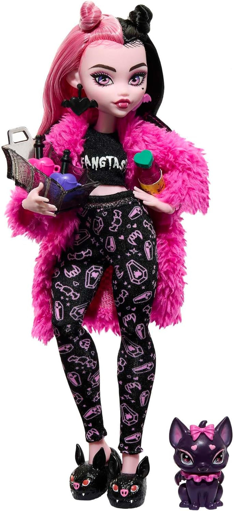 Păpușă MONSTER HIGH și accesorii pentru petrecerea în pijamale, animalul de companie al păpușii Draculaura Bat Count Fabulous, Creepover Party, HPY66 Papusi Naty Shop Singur
