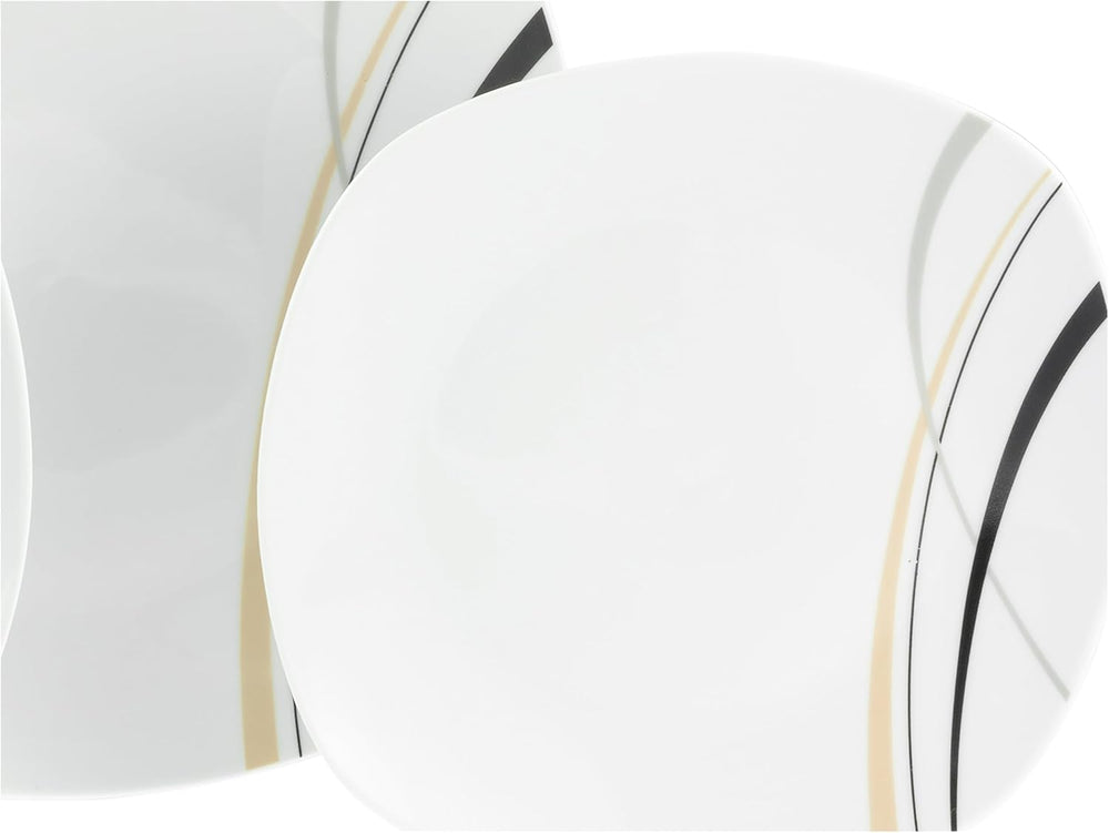 CreaTable 24029 Square City Line Series Service de table en porcelaine pour 6 personnes 12 pièces Passe au lave-vaisselle et au micro-ondes Fabrication de qualité