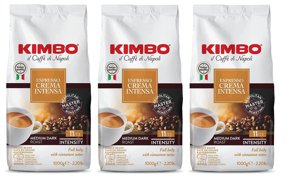 3x Café en grains Espresso Crème Intense, torréfaction moyennement foncée, grains de café entiers, sac de 1 kg, café de Naples