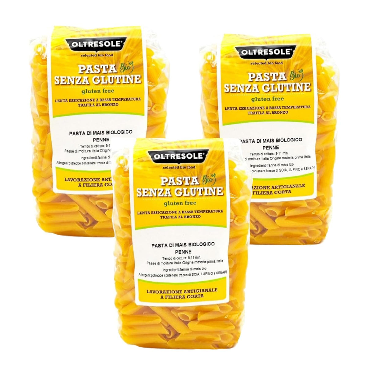 - Pasta di Mais Giallo Biologica Italiana Gluten Free, Formato Penne - pâtes sans gluten, 100% farine de mais giallo biologique, végétalienne, confection de 3 paquets de 350 g