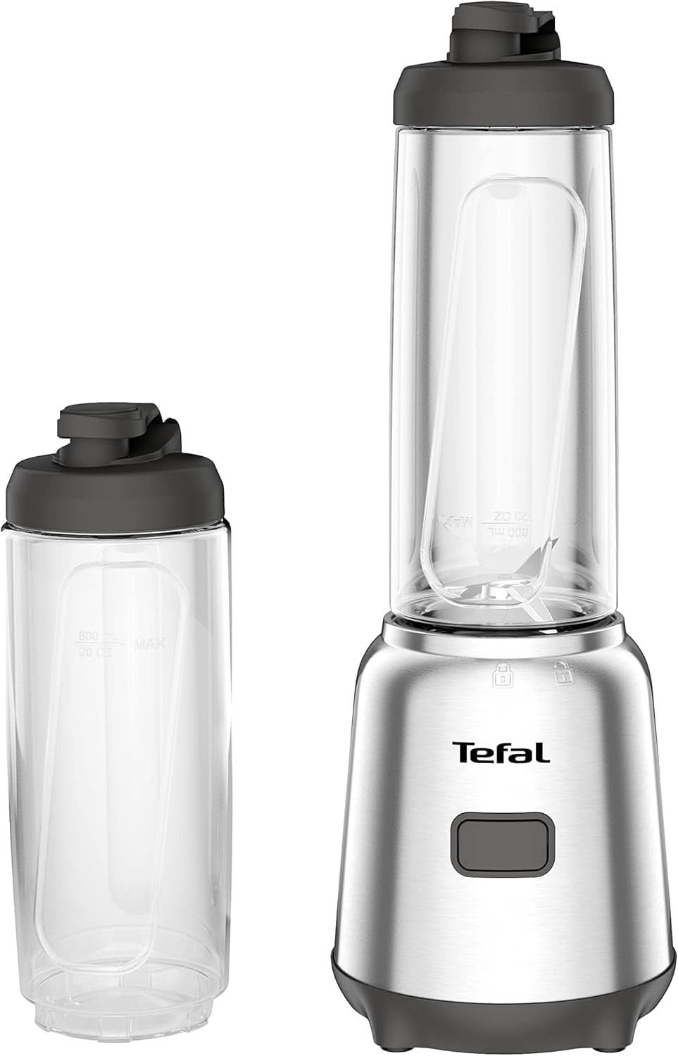 Tefal BL15FD Mix Und Move Mini-Standmixer, 300 Watt, 2 Flaschen To-Go in Premium Tritan, Kompaktes Design, Einfach Zu Reinigen, Abnehmbare Klingen, Einknopfbedienung, Silber/Grau Mama si Copilul Naty Shop