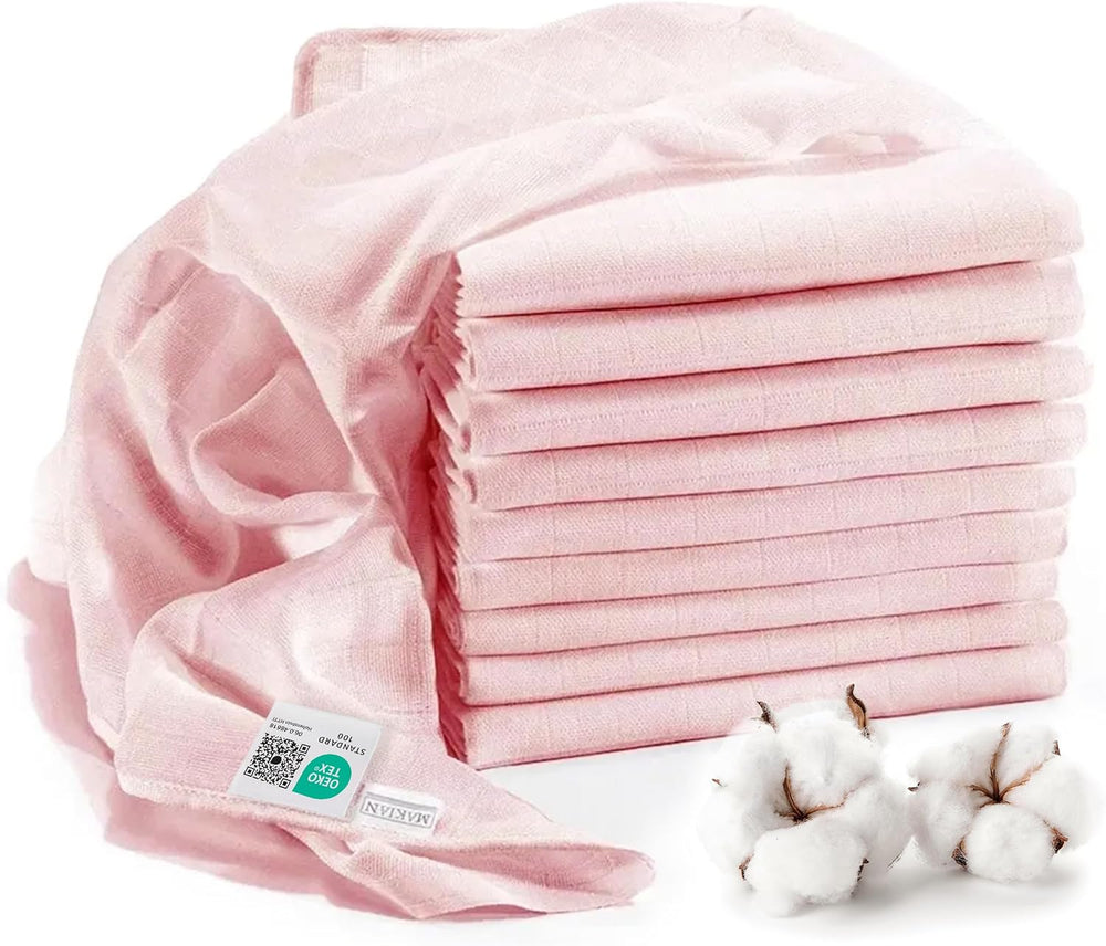 MAKIAN Carrés de Mousseline, Paquet de 10, 80x80cm, Certifié Oeko-TEX® Standard 100, 10 Chiffons Premium - Carrés de Tissu Double Tissé / Carrés de Mousseline, Résistant à l'ébullition - Blanc