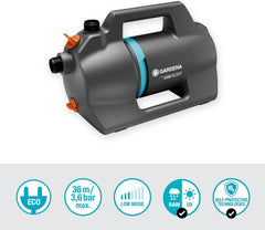 Ensemble Pompe de Jardin Silencieuse Gardena 4100 : Pompe d'Irrigation Très Silencieuse et Innovante avec Raccord d'Aspiration de 3,5 m et Tuyau Classique de 20 m, Débit 4100 L/h, Moteur 550 W, Étanche, Économique (9051-20)