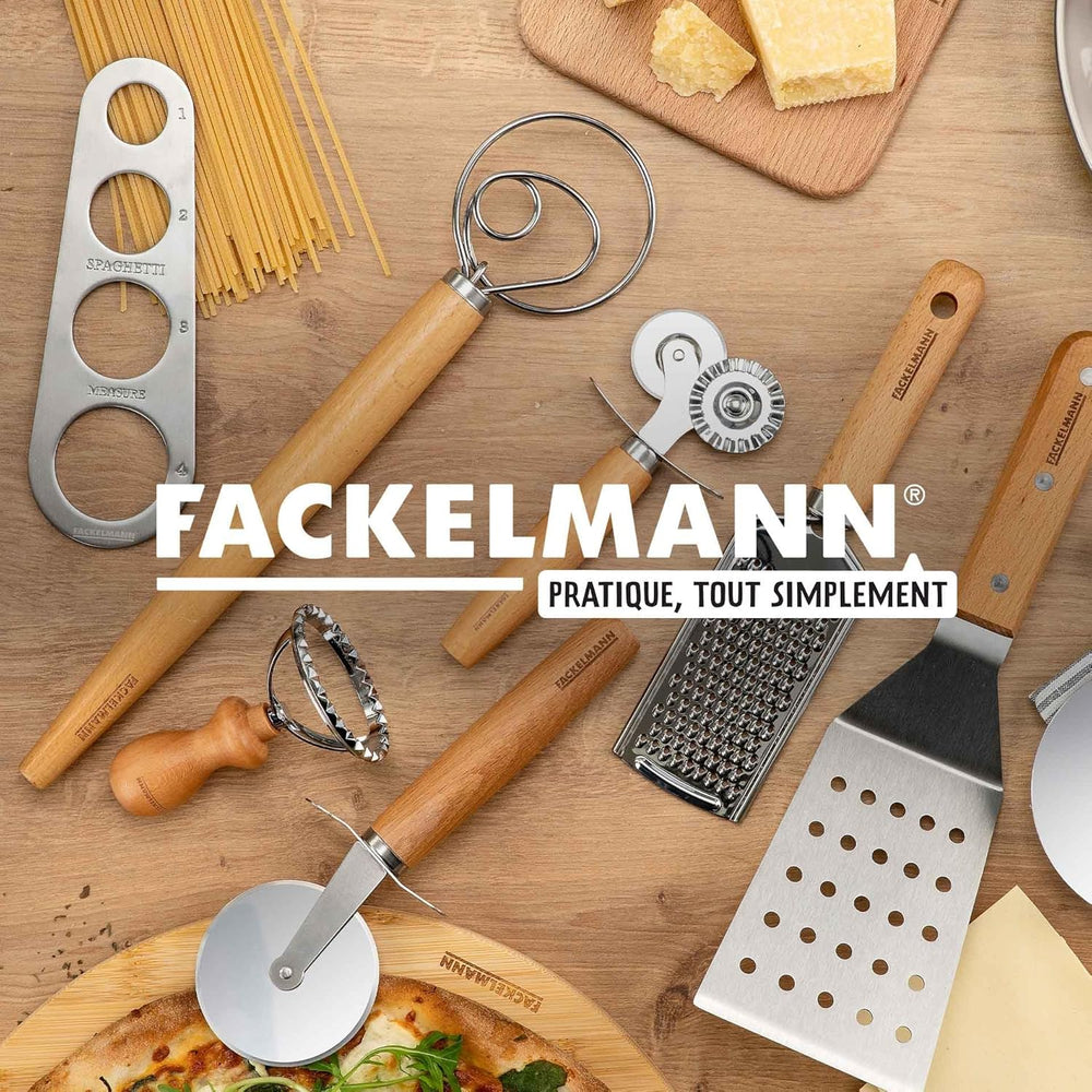 Roulette à pâtisserie Fackelmann pour raviolis, Maultaschen ou biscuits - Roulette à pâtisserie en alliage de zinc en acier inoxydable - pour pâtes maison - Manche ergonomique en bois de hêtre