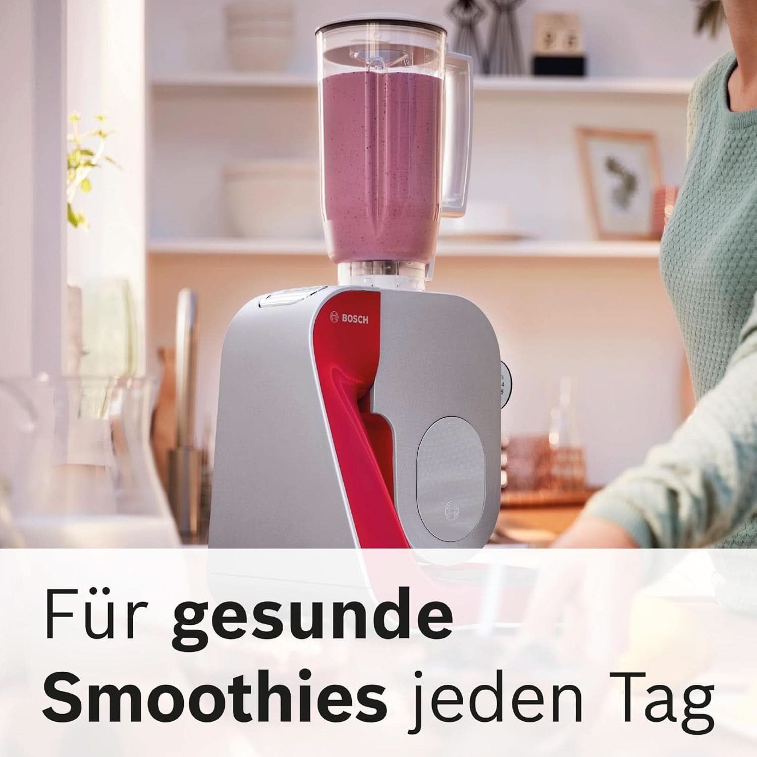 Bosch Küchenmaschine Serie 4 Mum58720, Edelstahl-Schüssel 3,9 L, Mixer 1,25 L, Planetenrührwerk, Knethaken, Schlag, Rührbesen, Durchlaufschnitzler, 3 Scheiben, 1000 W, Dunkelrot/Silber Mother and Child Naty Shop