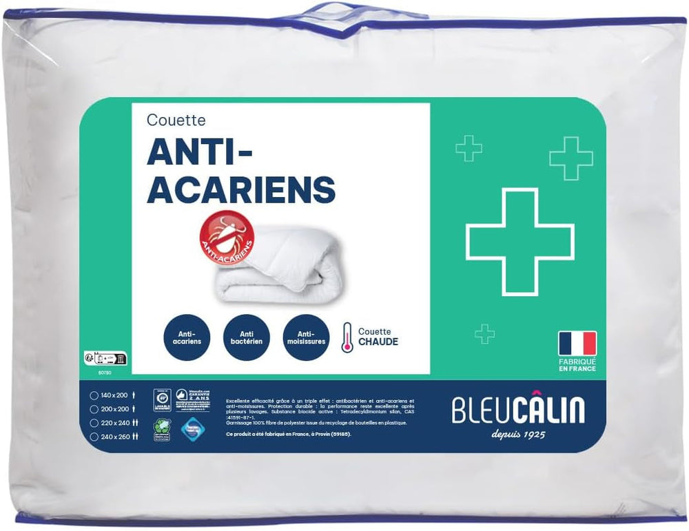 Couette anti-acariens Bleu Calin 140X200 Cm, Pour lit simple, Housse en microfibre douce, Traitement Sanitized Couettes et couettes Naty Shop 260 X 240 Cm