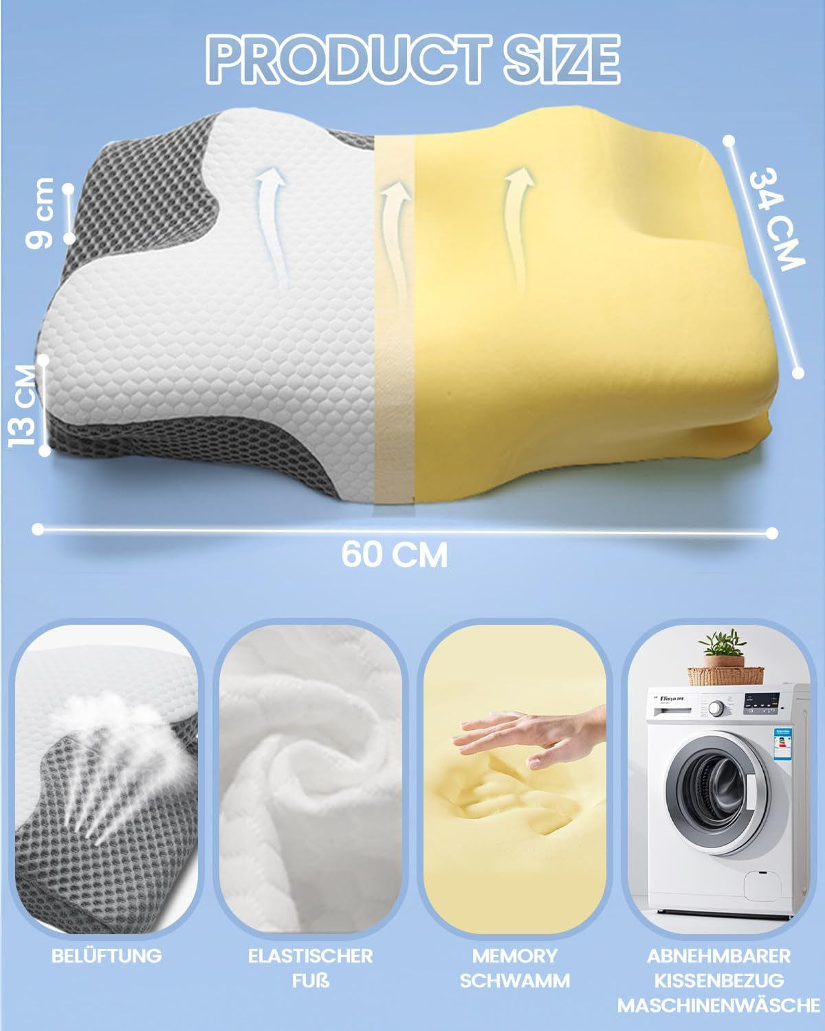 Oreiller cervical 2 en 1 Oreiller en mousse à mémoire de forme Oreiller orthopédique ergonomique 2 hauteurs de couchage Oreiller de soutien du cou pour soutien latéral/dos/ventre Oreillers orthopédiques cervicaux Naty Shop