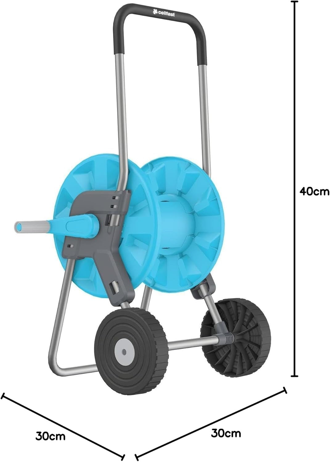 CELLFAST Cărucior pentru furtun de grădină Rolă pentru furtun cu 2 roți Înfășurator pentru furtun de grădină rezistent la coroziune Previne îndoirea furtunului 1/2" 45 m Aluplus