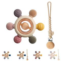 Anneau de dentition pour bébé avec chaîne de tétine - Aide à la dentition - Jouet pour bébé de 0 à 6 mois - Essentiels pour nouveau-né - Jouet de dentition sans BPA - Idées cadeaux pour nourrissons