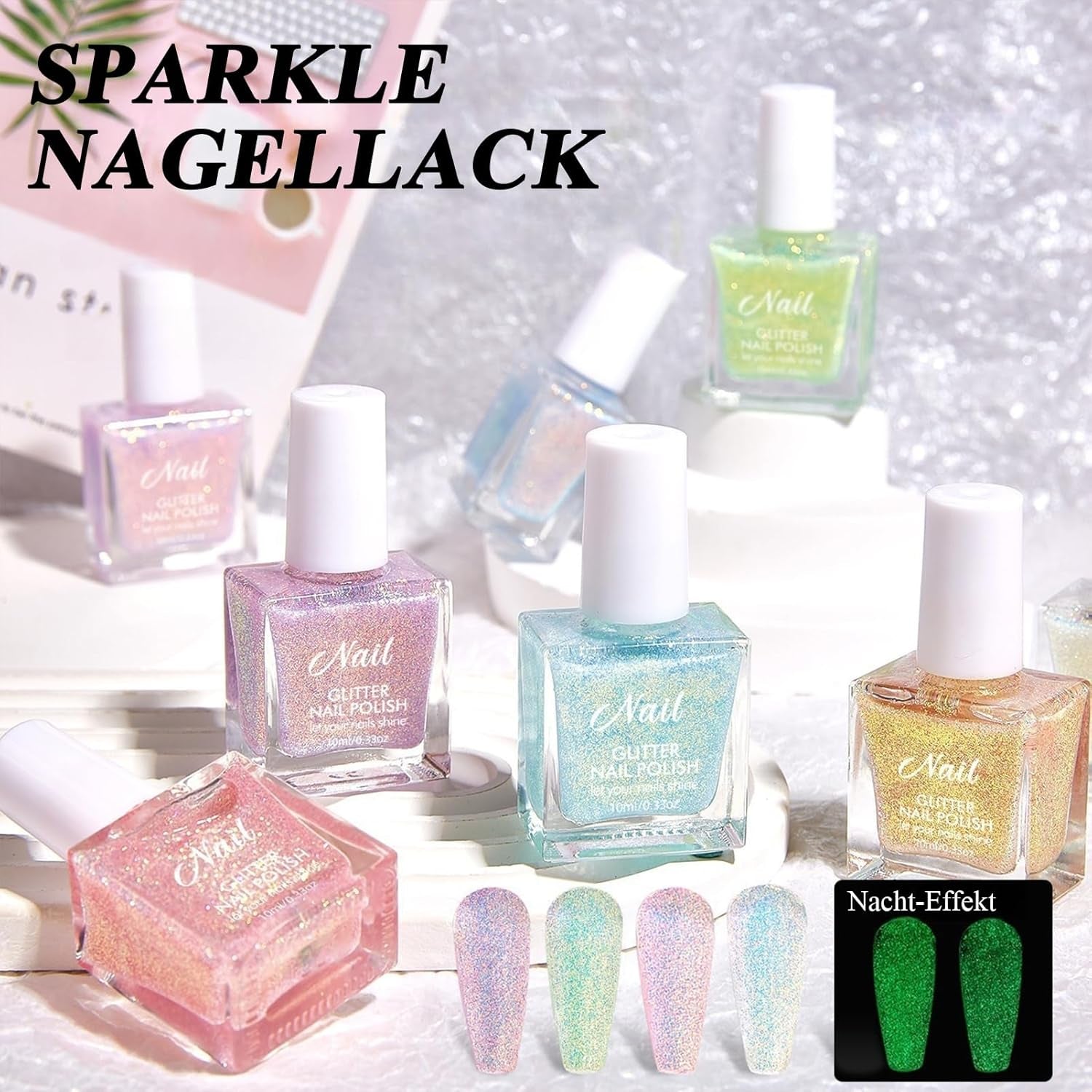 Vernis à ongles rose pailleté – Vernis à ongles non toxique à base d'eau pour femme – Vernis à ongles à séchage rapide – Vernis à ongles pailleté réfléchissant pour le nail art à la maison (rose transparent, 10 ml)