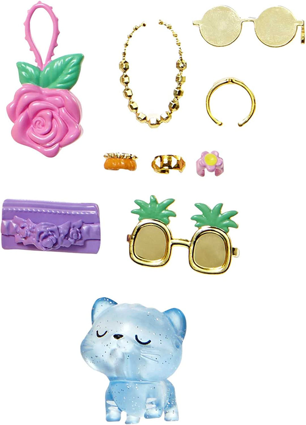 Barbie Extra Fancy, kurvige Langen erdbeerblonden Hair, zweiteiliges Outfit, Blaue Katze, rosa Handtasche, Ananas-Sonnenbrille, inkl Puppe, as Geschenk geeignet,HHN14