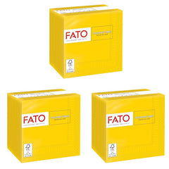 , Serviettes en papier jetables, idéales pour les apéritifs et les cocktails, paquet de 100 serviettes, taille 24 x 24, 4 épaisseurs, 2 épaisseurs, jaune, papier 100 % pure cellulose, certifié FSC (lot de 3)