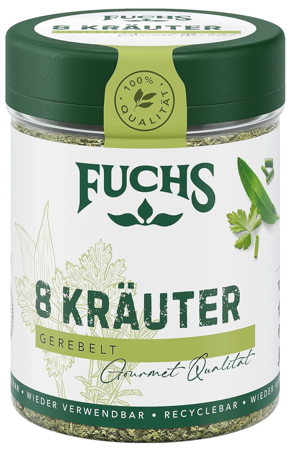 Fuchs Gewürze - 8 Kräuter gerebelt - Kräutermischung für Marinaden, Fischgerichte oder Kräuter-Frischkäse - ingrédients naturels - 25 g en dose variable, recyclable