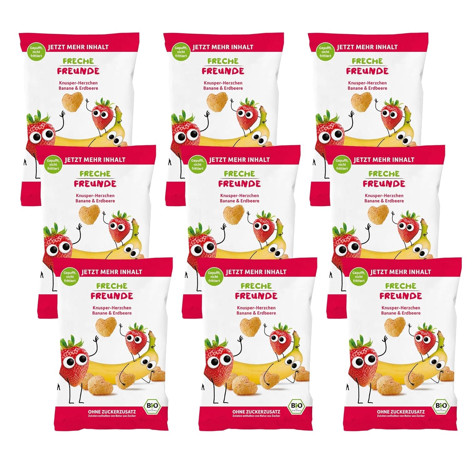 Chips de fruits biologiques 100 % fraises Chips de fraises lyophilisées paquet de 12 (12 x 12 g) et cœurs croustillants banane et fraise collation biologique pour enfants et bébés (9 x 30 g) 270 g
