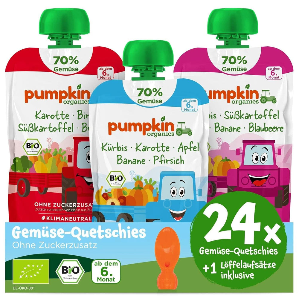 Pumpkin Organics 24Pack, purée de légumes bio, sans sucre ajouté, pour bébés à partir de 6 mois, 24 x 100 grammes Mère et Enfant Naty Shop 24 x 100 grammes