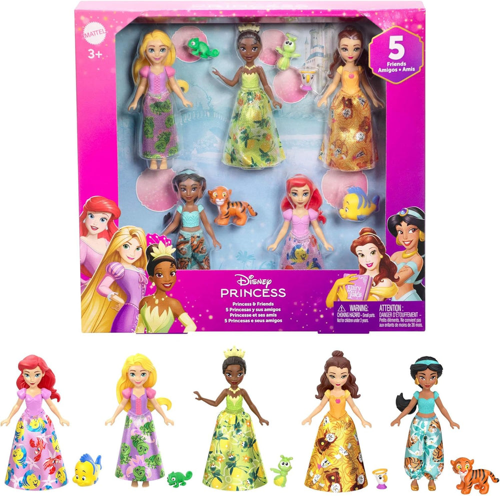 Mattel Disney Prinzessin Verwandlungs-Spielset Kutsche zu Schloss mit kleiner Puppe Aurora, 3 Ebenen, 6 Spielbereichen, 4 Figuren, Möbeln & Zubehör HWX17