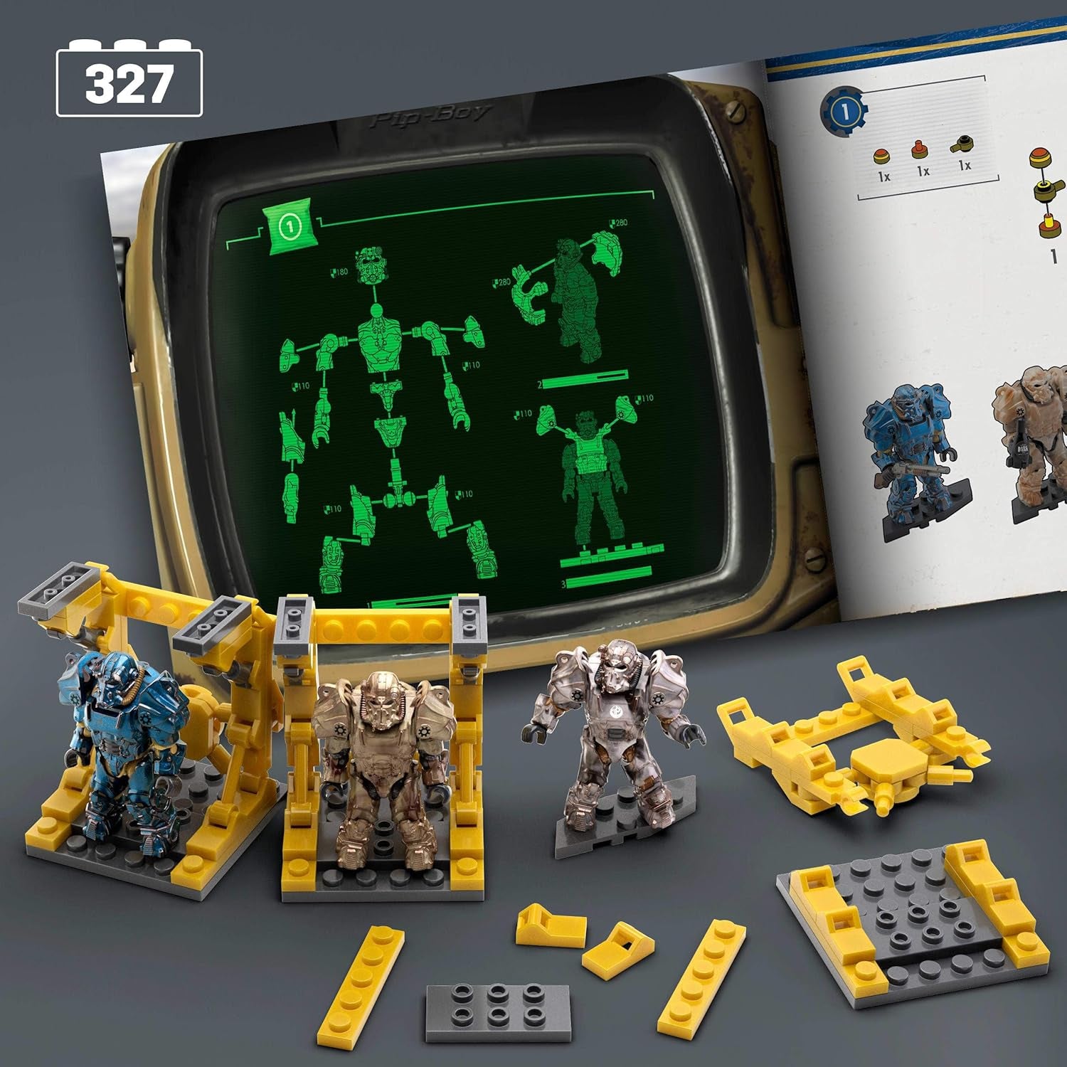 Modèle de figurine d'action MEGA Fallout, collection T-60 Power Armor avec 327 pièces, 5 figurines d'action et accessoires, pour les amateurs