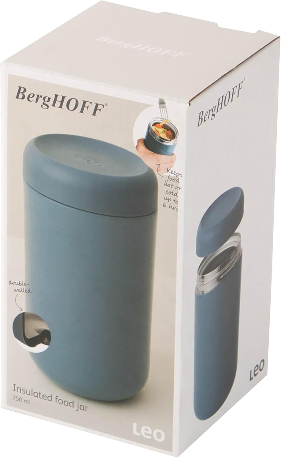 Récipient alimentaire isotherme BergHoff 0,75 l (récipient thermique, garde les aliments + boissons chauds ou froids jusqu'à 6 heures, en acier inoxydable, récipient de conservation de la chaleur, passe au lave-vaisselle) 3950134 Boîtes de conservation alimentaire Naty Shop