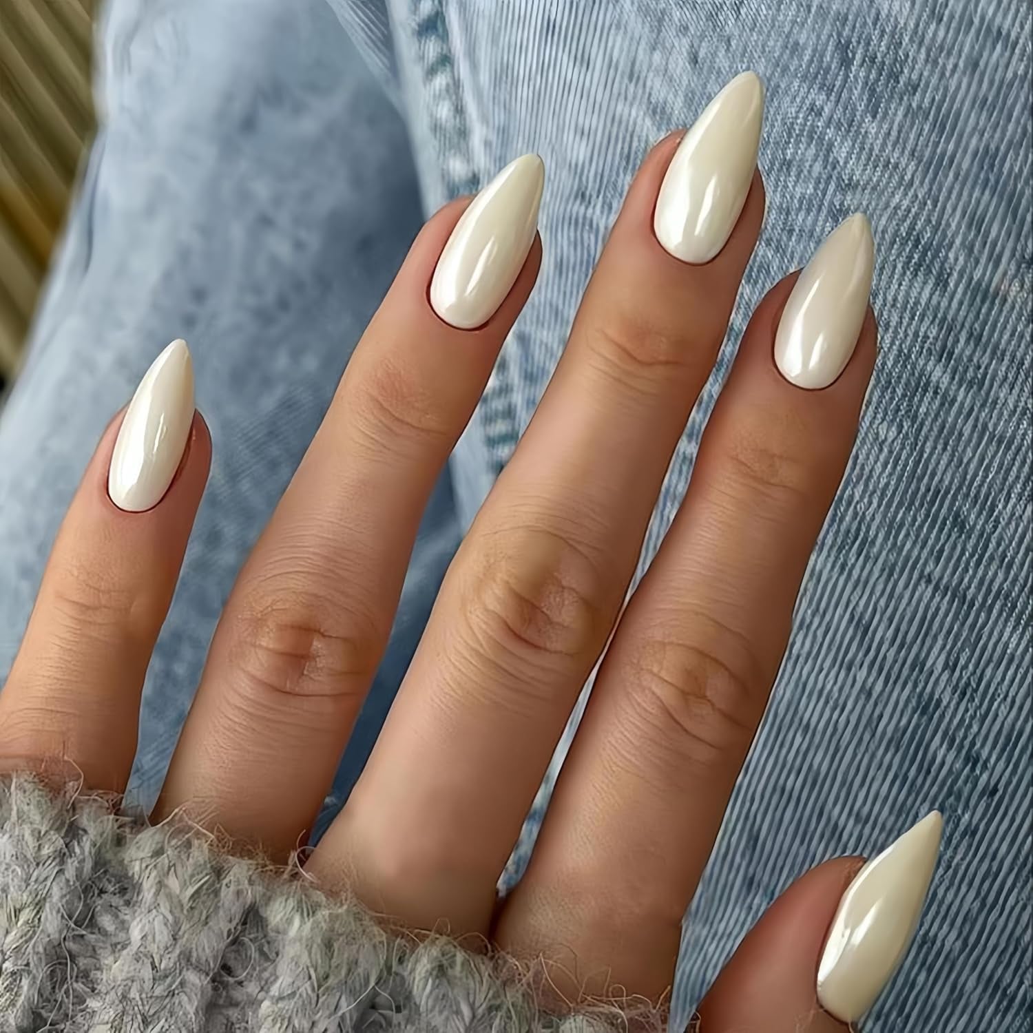 Ongles Chromés Autocollants - Colle Pailletée Brun Amande Moyen Sur Les Ongles Faux Ongles Pailletés Colle Sur Ongles Artificiels Ongles Acryliques Vernis Pour Femme 24 Pièces