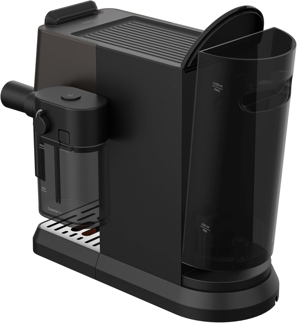 Espressor portafilter GRUNDIG KSM 5330 cu recipient de lapte integrat, putere 1628 W, presiune pompă 15 bar, duză dublă, afișaj tactil color, BrewSense, CreamyPro, Inox închis/Negru