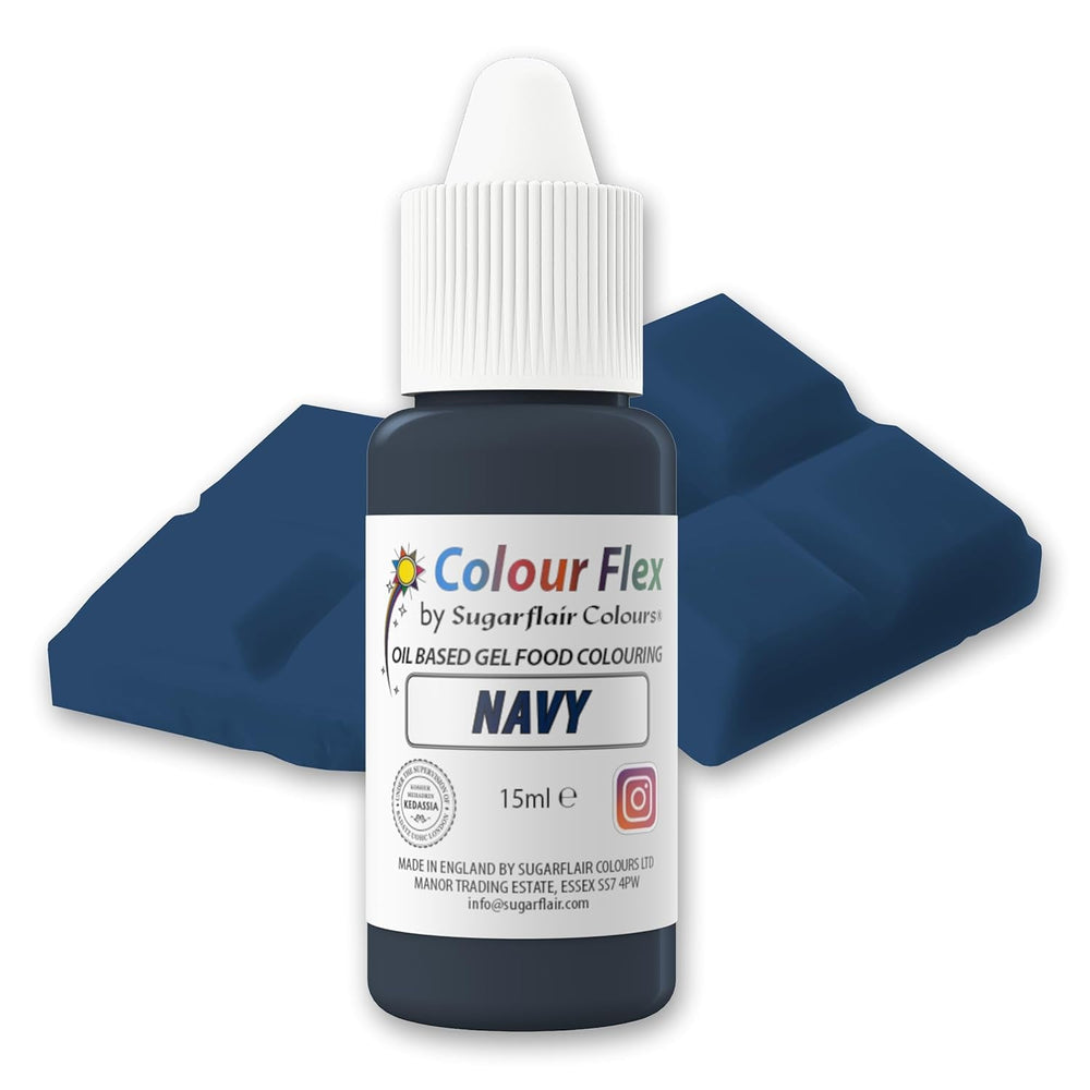 Colorant alimentaire à base d'huile Sugarflair Colourflex, bleu marine, colorant alimentaire liquide hautement concentré, colorant alimentaire pour crème au beurre, chocolat, pâte, fondant, glaçage et plus encore - 15 ml