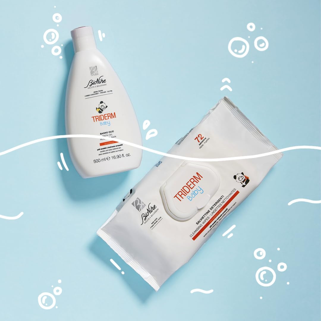 Bionike Triderm Baby Lingettes humides pour peaux sèches et sensibles Effet apaisant et raffermissant Protège et hydrate 72 lingettes